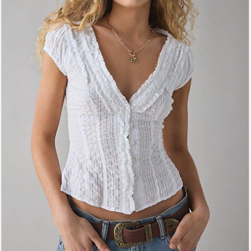 Kimchi Blue Ruffle Cotton Gauze Button-Front Blouse